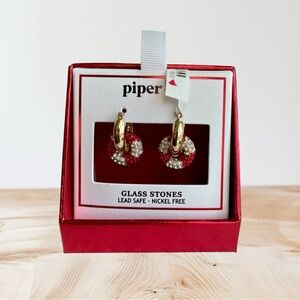 Piper K Dangle Drop Double Hoop Red and Gold Glass Stone Earrings
